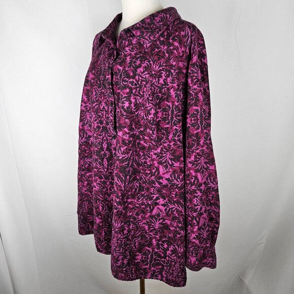 Catherines Button-Down Shirt 4X Faux Micro Suede Purple Black Brocade - Picture 3 of 9